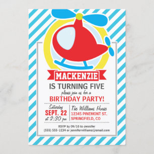 Invitation Hélicoptère mignon; Bleu & Blancs