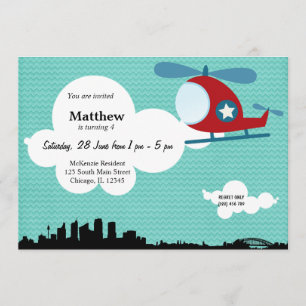 Invitation Hélicoptère thème d'anniversaire (bleu)