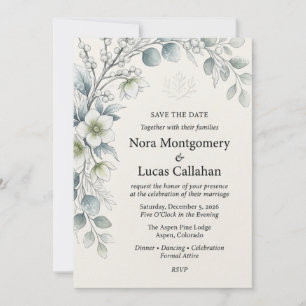 Invitation Hellebore d'hiver, Baies et Eucalyptus Aquarelle
