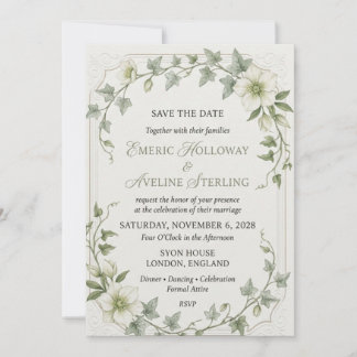 Invitation Hellebores blanches, feuilles de lierre retombante