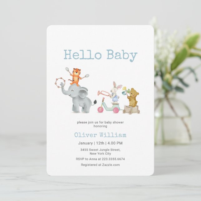 Invitation Hello Baby Musical Elephant Parade Baby Shower   (Debout devant)