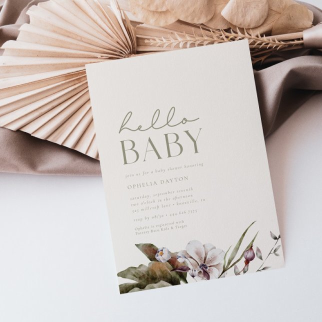 Invitation HELLO BABY | Sage minimaliste et Baby shower ivoir (Créateur téléchargé)