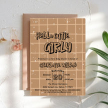 Hello Cutie Girly Cute Brown Gingham Baby Shower