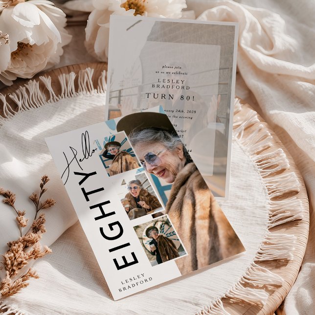 Invitation Hello EIGHTY' Modern Photo Collage 80th Birthday (Créateur téléchargé)