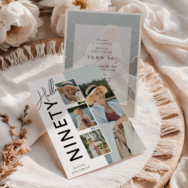Invitation Hello NINETY' Modern Photo Collage 90th Birthday (Créateur téléchargé)