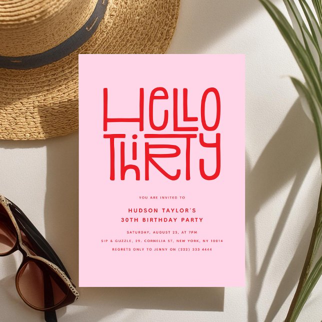 Invitation HELLO TRENTE Moderne 30e Anniversaire (Créateur téléchargé)