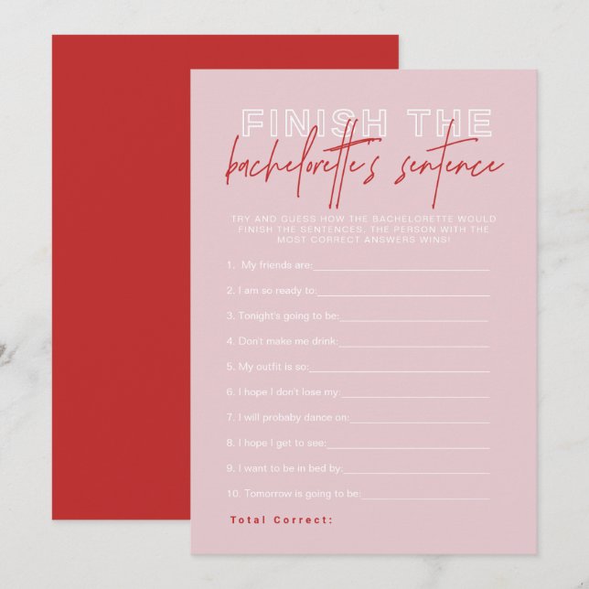 Invitation HENLEY rose rouge finit la peine de bachelorette (Devant / Derrière)