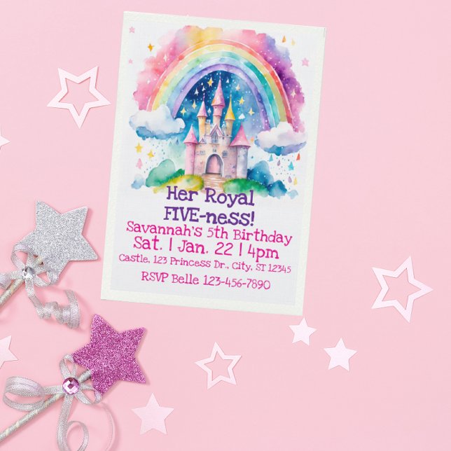 Invitation Her Royal Five-ness Rainbow Castle 5th Birthday (Créateur téléchargé)