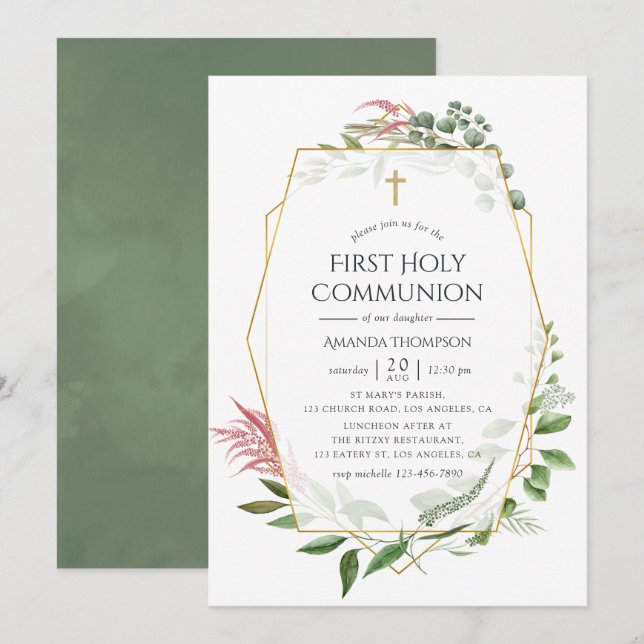 Invitation Herbarium de forêt Première communion sainte géomé (Devant / Derrière)