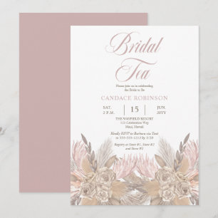 Invitation Herbe Boho Pampas  Douche à thé neutre Rose