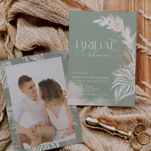 Invitation Herbe de la Pampa Bohème Vert Sauge Photo Shower d