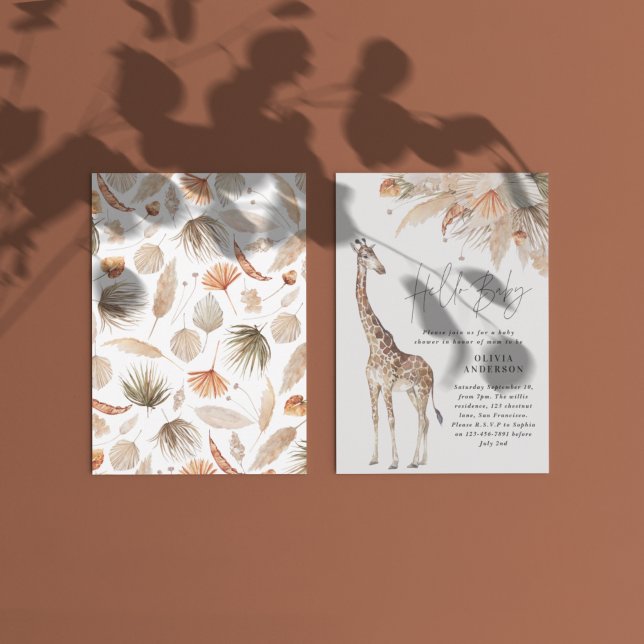 Invitation Herbe de pampa botanique girafe moderne safari chi (Créateur téléchargé)