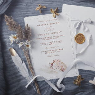 Invitation Herbe de Pampa Élégant Mariage Code QR Souple