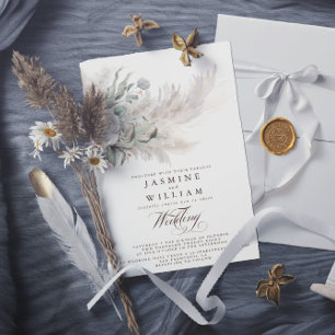 Invitation Herbe des Pampas Bohème Budget Code QR Mariage