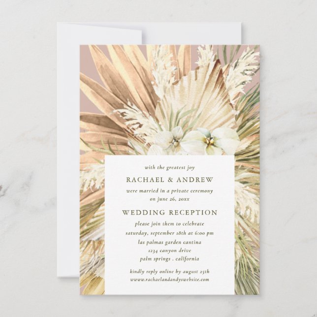 Invitation Herbe des Pampas Boho Réception de mariage Mauve (Devant)