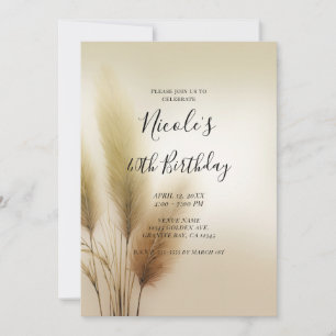 Invitation Herbe des Pampas Dorée Fête d'Anniversaire Bohème 
