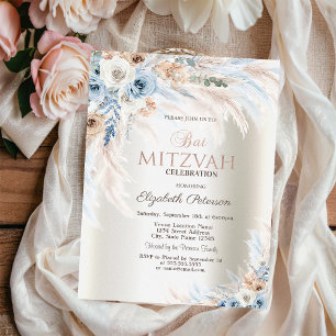 Invitation Herbe des Pampas Roses Ivoire Bar Mitzvah 
