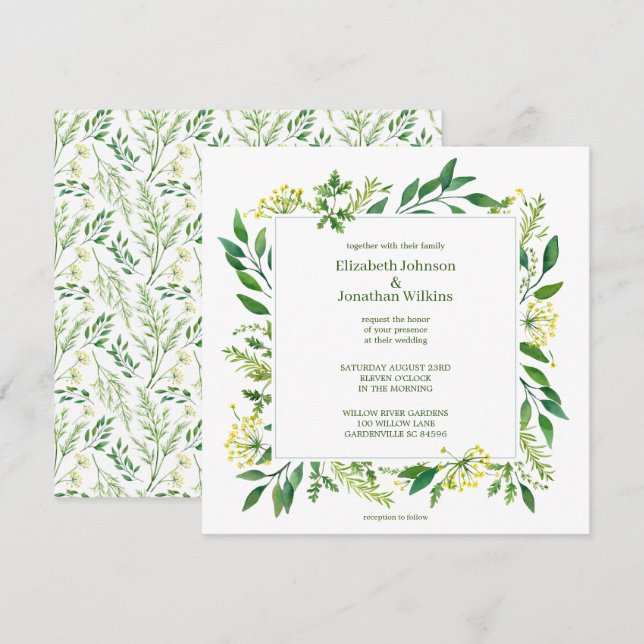Invitation Herbes botaniques du printemps vert (Devant / Derrière)