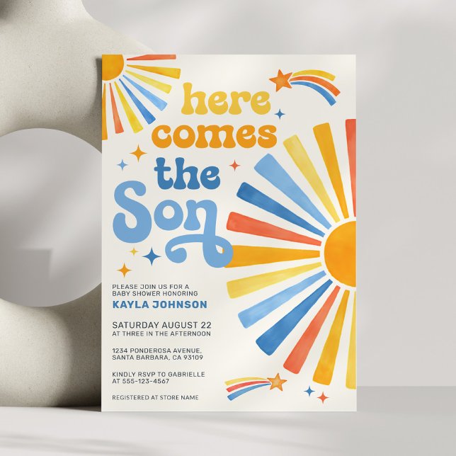 Invitation Here Comes the Son Boho Sun Boy Baby Shower (Créateur téléchargé)