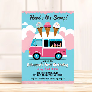 Invitation Heres Scoop Ice Cream Camion Anniversaire