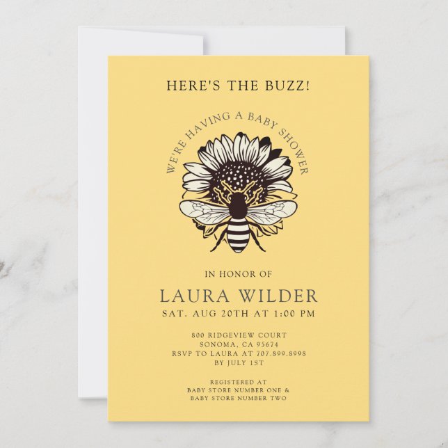 Invitation Here's  The Buzz Bee Baby Shower   (Devant)