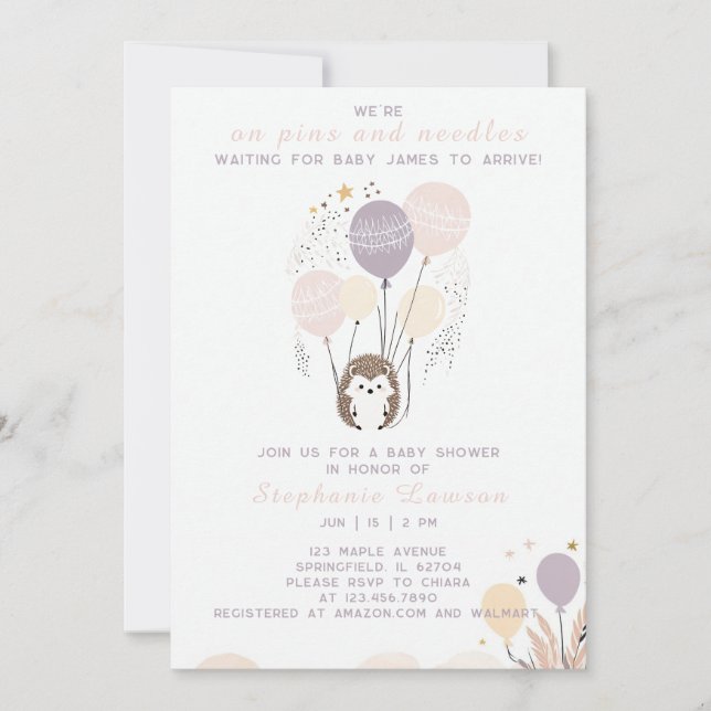 Invitation Hérisson Boho Sur Baby shower Pins & Aiguilles (Devant)