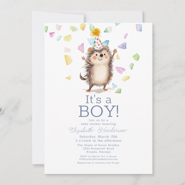 Invitation Hérisson C'est un Baby shower garçon (Devant)