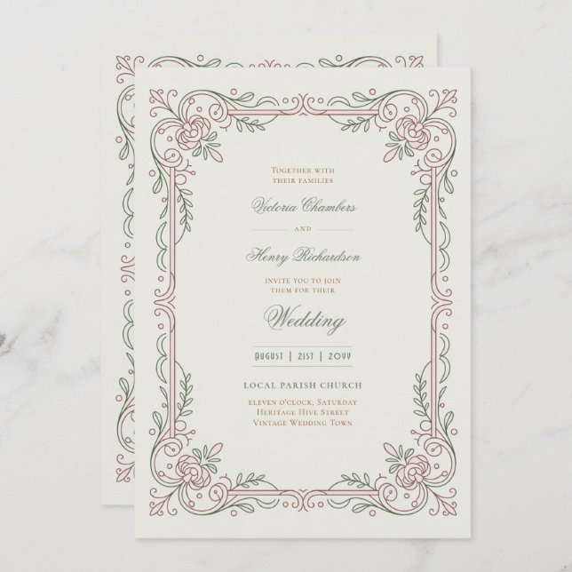 Invitation Heritage | Edwardian Rose Filigree Wedding (Devant / Derrière)