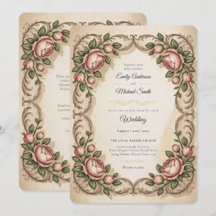 Invitation Héritage Fleurs de rose antiques victoriennes po