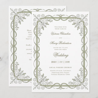 Invitation Héritage | Ruban Édouardien aux motifs de sauge