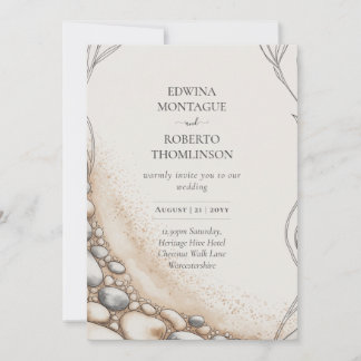 Invitation Heritage Sand and Pebble Shoreline Beach Wedding