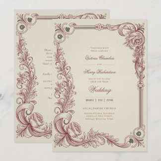 Invitation Heritage | Victorian Burgundy Scrollwork Wedding