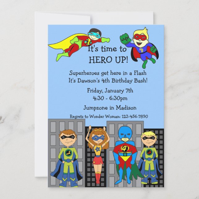 Invitation Héros de super héros vers le haut d'invitation (Devant)