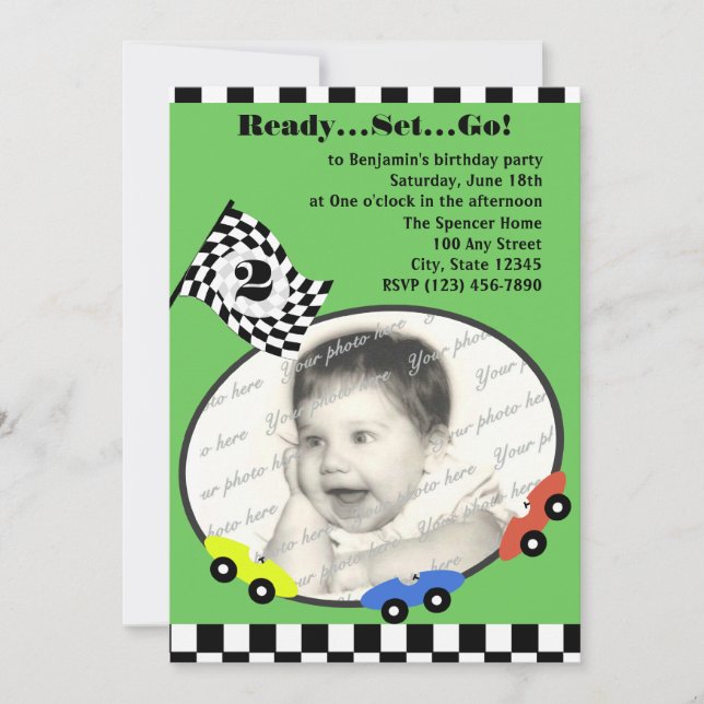 Invitation Heure de course Anniversaire Vert (Devant)
