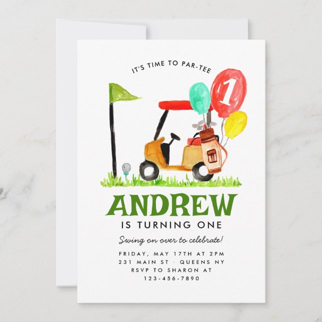 Invitation Heure de Partee Golf Panier Balloon Golf Anniversa (Devant)