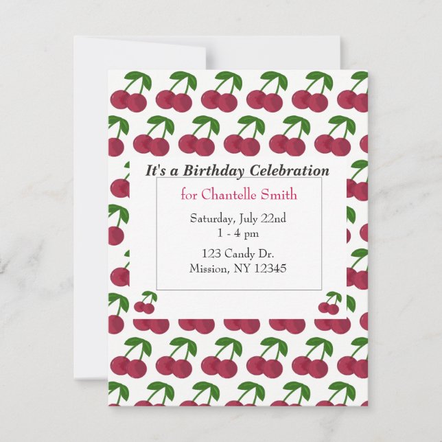 Invitation Heure d'été Cerises Anniversaire (Devant)