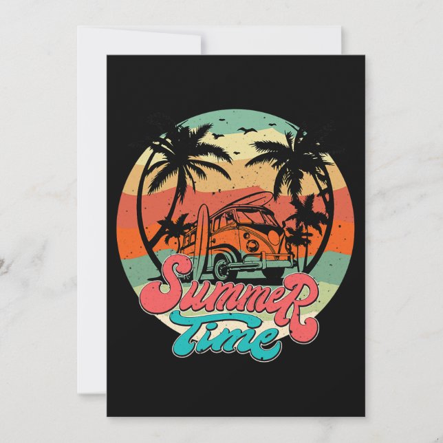 Invitation Heure d'été Surf Funny Beach Famille Vacances Matc (Devant)