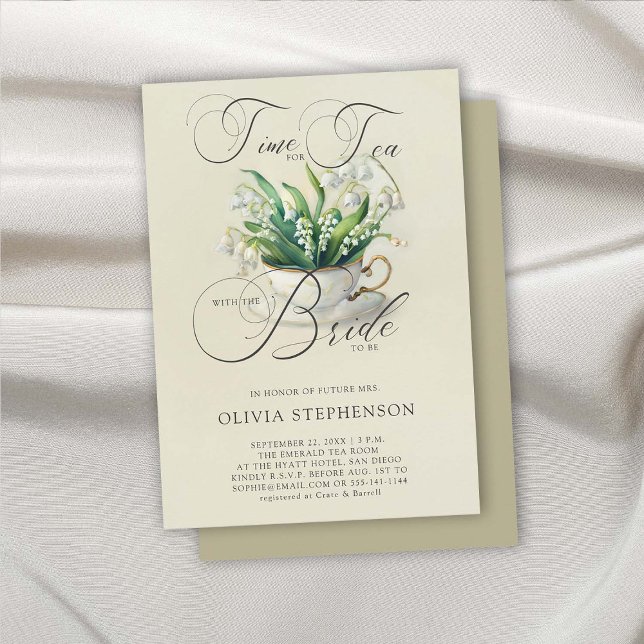 Invitation Heure du thé Lily de Vallée Élégante Fête des mari (bridal tea shower invitation lily valley flloral flowers watercolor elegant modern classic feminine )