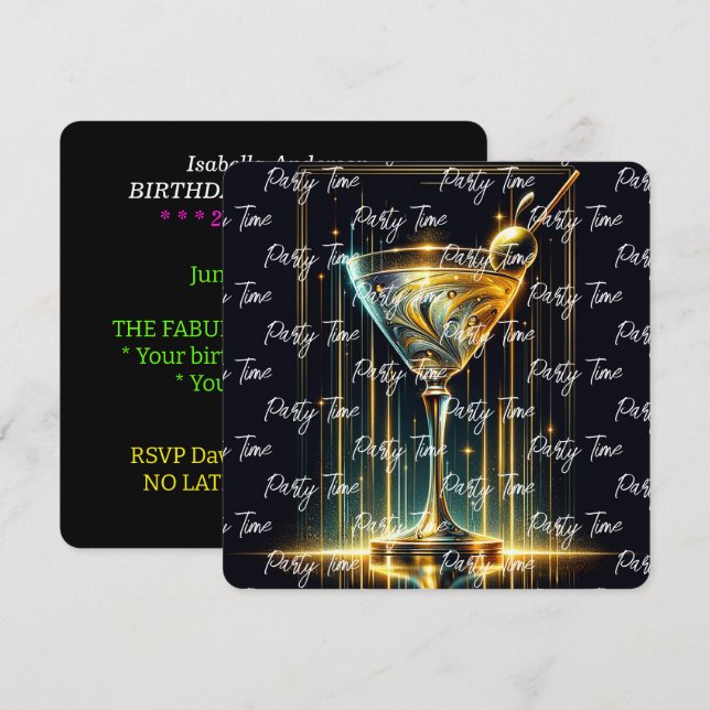 Invitation Heure Populaire de la fête Neon Personnalisé (Devant / Derrière)