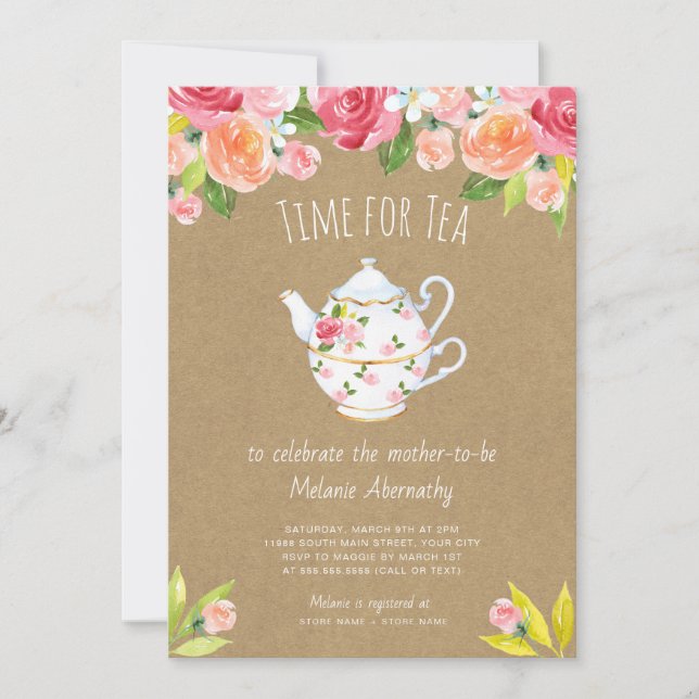 Invitation Heure pour l'invitation au baby shower de thé (Devant)