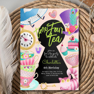 Invitation Heure quatre thé, quatrième anniversaire