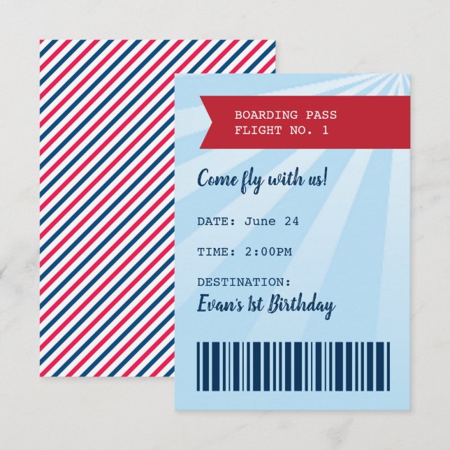 Invitation Heures de vol Avion Anniversaire Infos (Devant / Derrière)