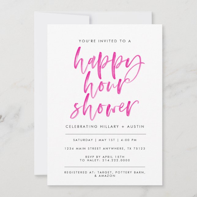 INVITATION HEUREUSE HEURE FÊTE DES MARIÉES - ROSE (Devant)
