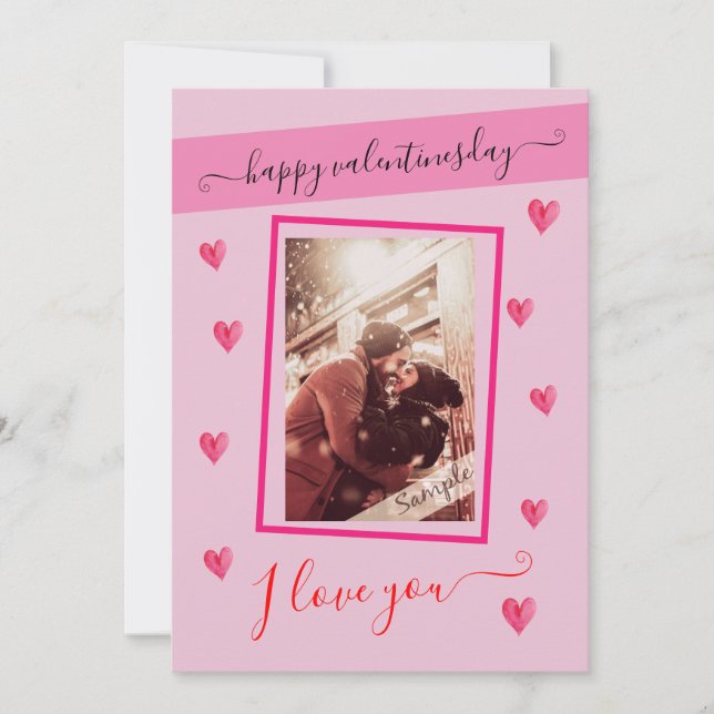 Invitation Heureuse Sainte-Valentin, je vous aime + photo (Devant)