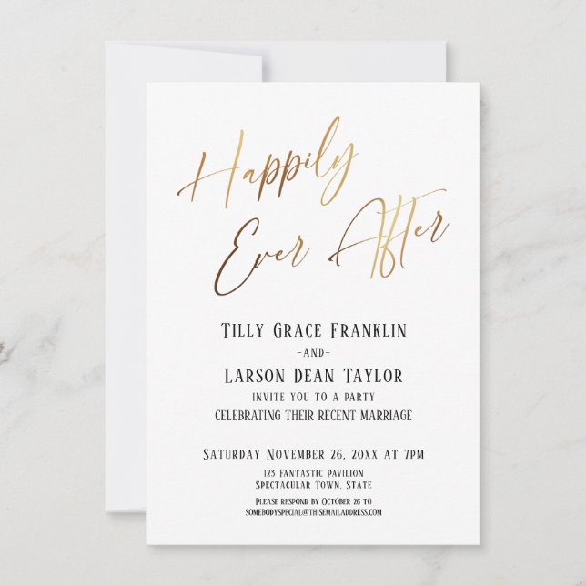 Invitation Heureusement Jamais Après Gold Elegant Mariage Par (Devant)
