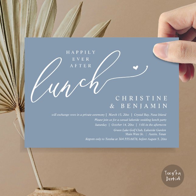 Invitation Heureusement Jamais Après La Fête Du Déjeuner De L (Happily ever After Lunch Invitation Card, PDF, Post Wedding Elopement, In Dusty Blue)