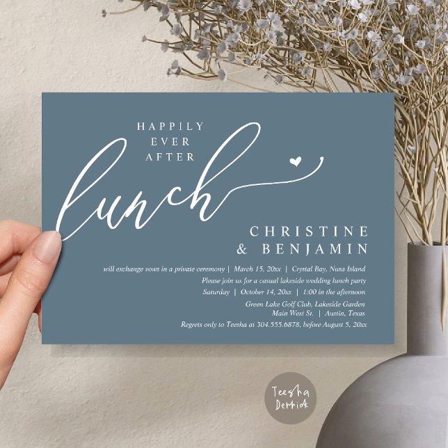 Invitation Heureusement Jamais Après La Fête Du Déjeuner De L (Happily ever After Lunch Invitation Card, PDF, Post Wedding Elopement, In Dusty Blue)