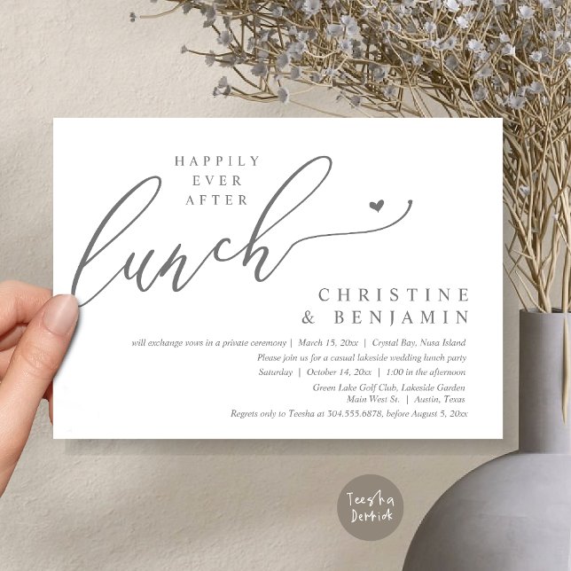 Invitation Heureusement Jamais Après La Fête Du Déjeuner De L (Happily ever After Lunch Invitation Card, PDF, Post Wedding Elopement, In Dark Grey)