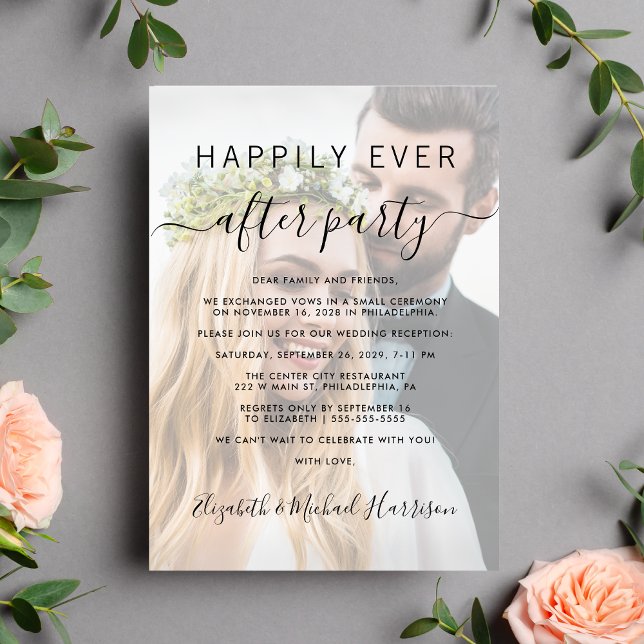 Invitation Heureusement Jamais Après La Réception De Mariage  (Celebrate your love story with a wedding reception invitation showcasing your favorite photo)