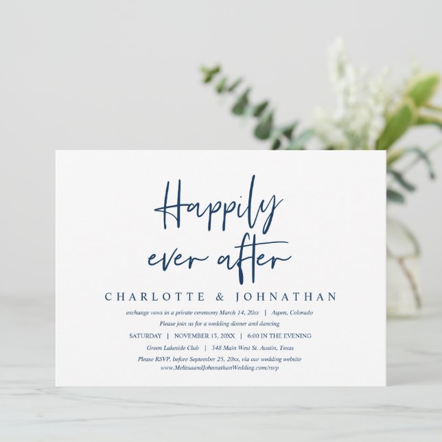 Invitation Heureusement Jamais Après, Mariage Elopement Diner (Debout devant)